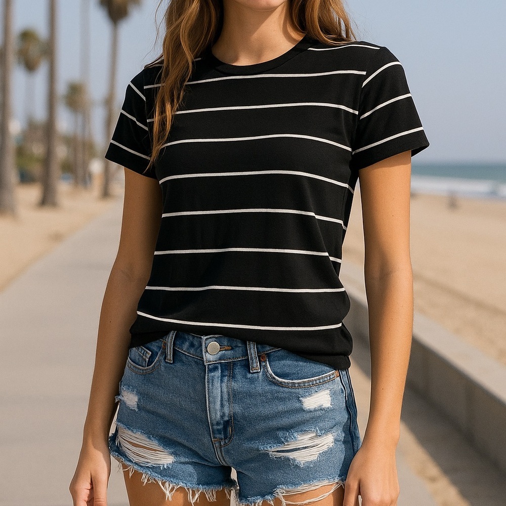 Brandy Melville Striped Short Sleeve Crewneck T Shirt Soft Y2K Basics Tee